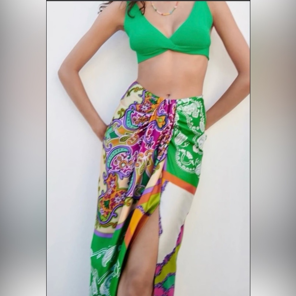 Zara Green and Pink Paisley Swim Sarong
